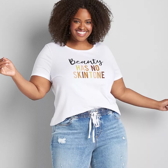 Lane Bryant White "Beauty Has No Skintone" Short Sleeve T-Shirt, 26/28 - Picture 6 of 7